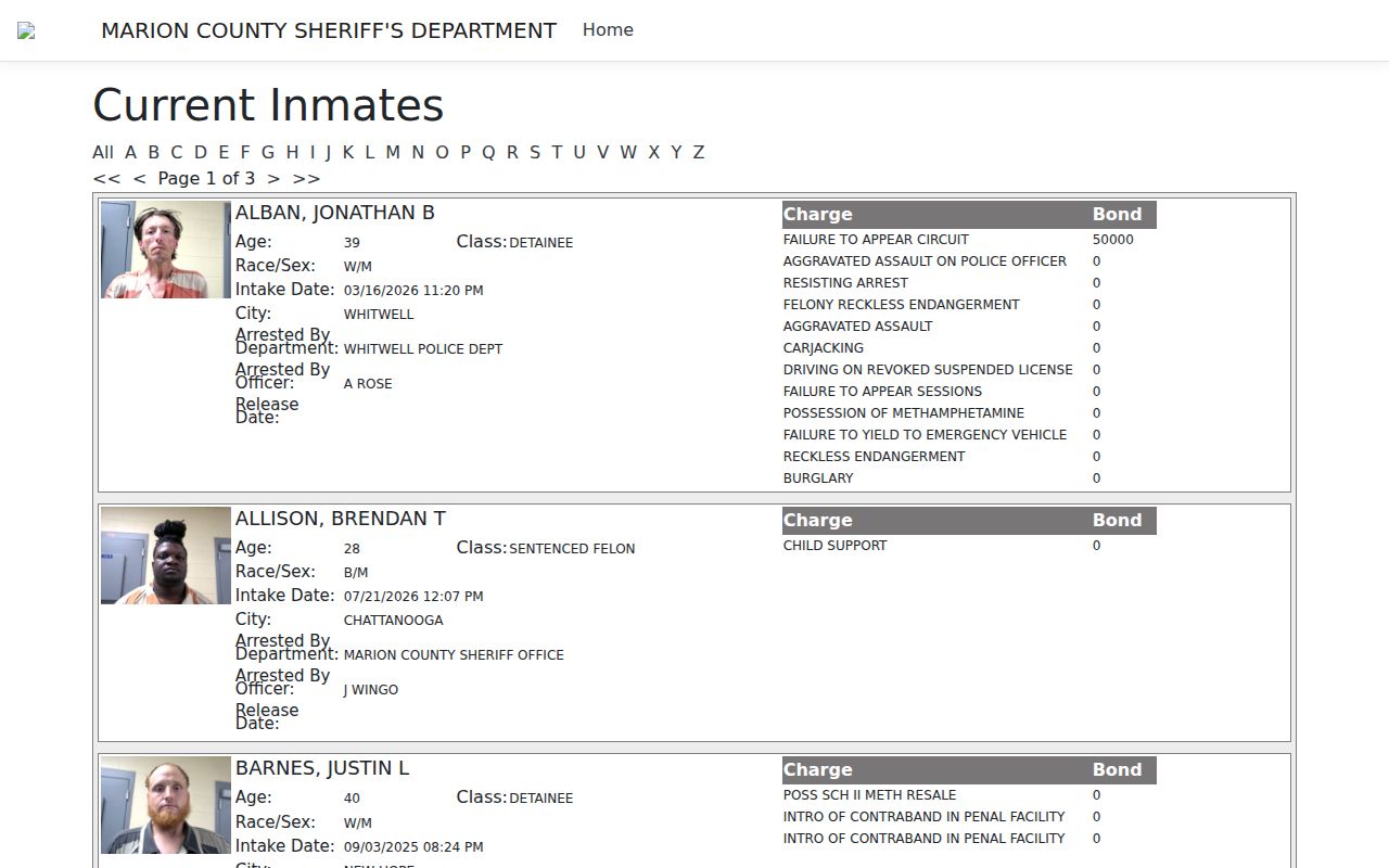 Marion County arrest history current inmate portal
