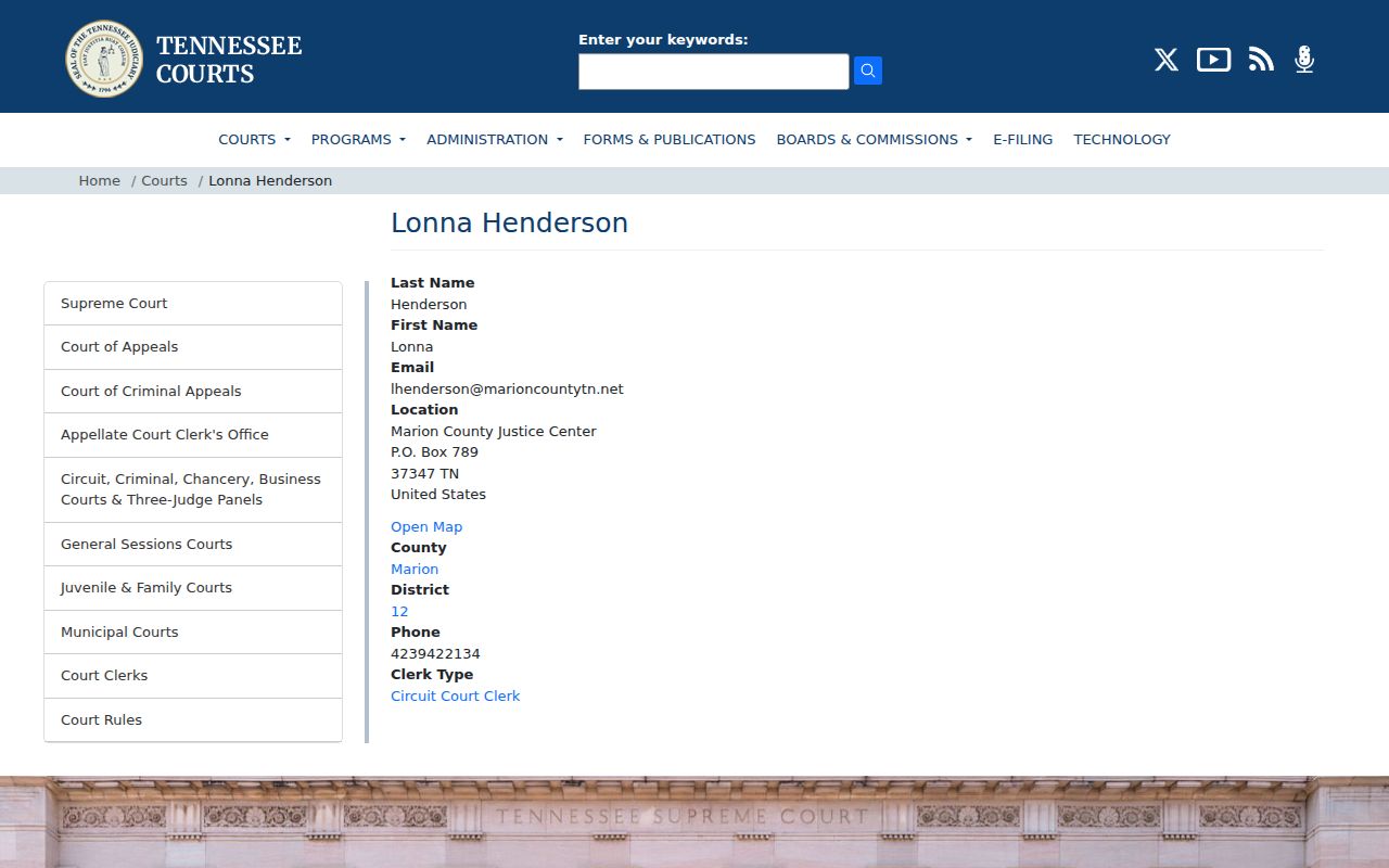 Marion County criminal court case clerk profile