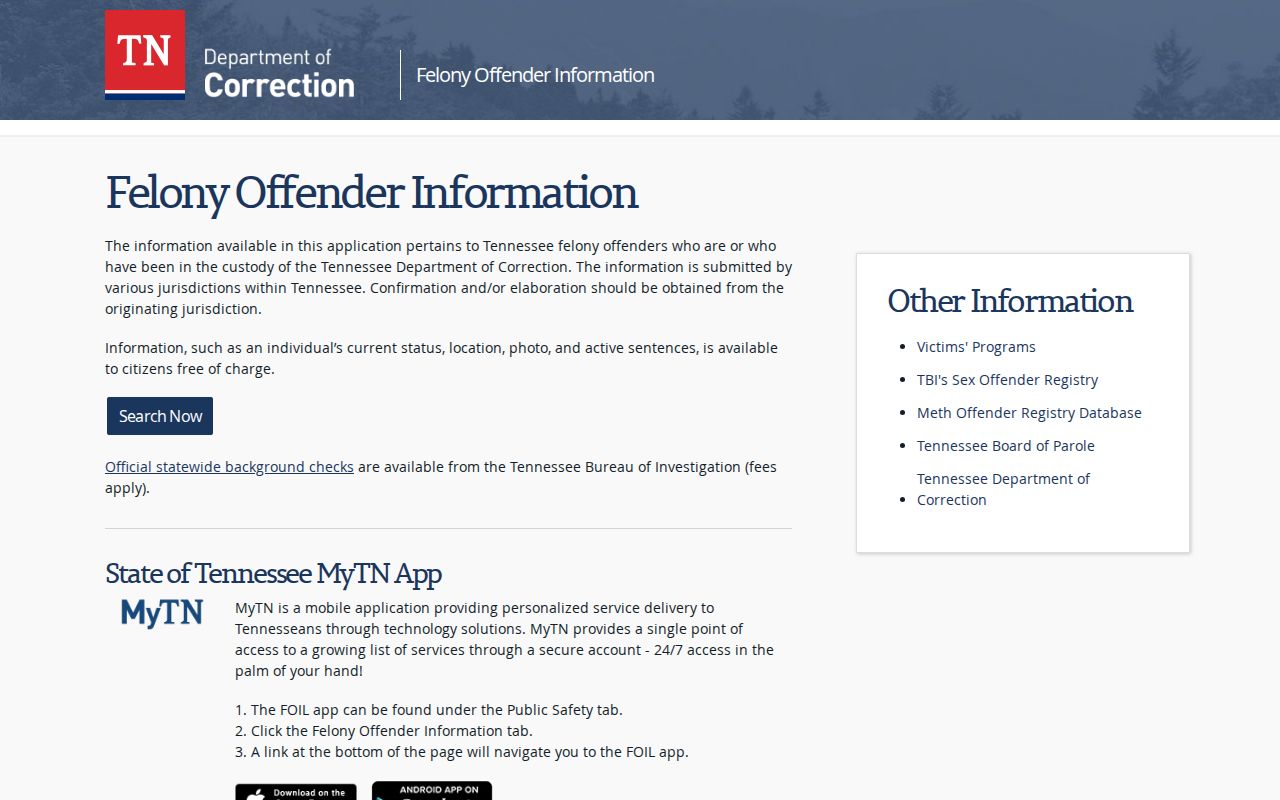 Marion County criminal history TDOC FOIL lookup
